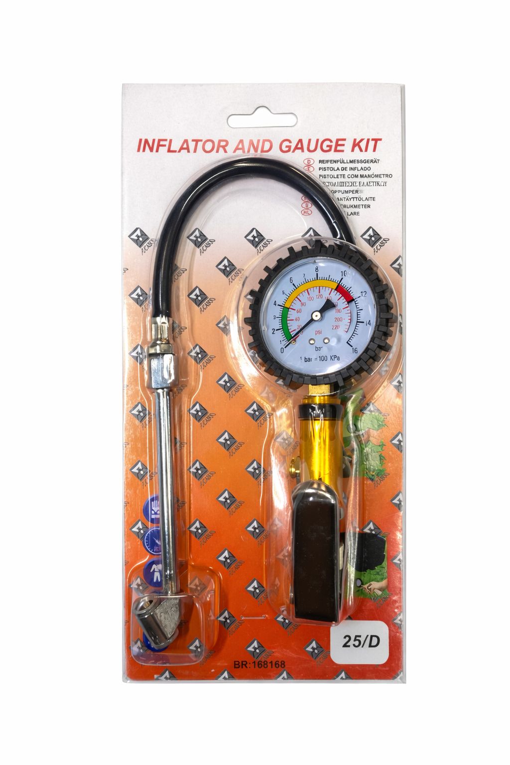 Reifenfüllmesser mit Manometer und Füllschlauch